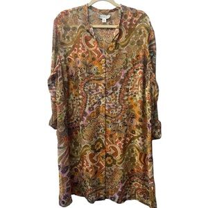 Coldwater Creek Paisley Boho Tunic Blouse Button Front 2X